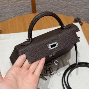 Hermes Kelly Mini 2 19CM Bag Handmade In Epsom Calfskin Leather Silver Hardware 4C Ecorce - Image 18