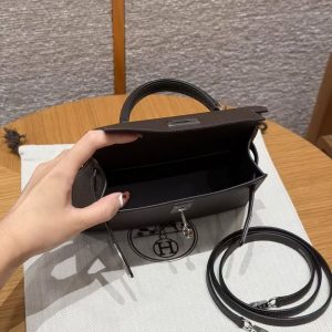 Hermes Kelly Mini 2 19CM Bag Handmade In Epsom Calfskin Leather Silver Hardware 4C Ecorce - Image 17