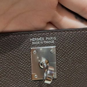Hermes Kelly Mini 2 19CM Bag Handmade In Epsom Calfskin Leather Silver Hardware 4C Ecorce - Image 16