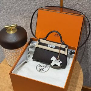 Hermes Kelly Mini 2 19CM Bag Handmade In Epsom Calfskin Leather Silver Hardware 4C Ecorce - Image 13