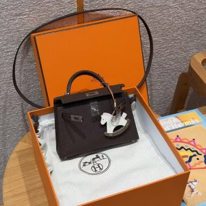 Hermes Kelly Mini 2 19CM Bag Handmade In Epsom Calfskin Leather Silver Hardware 4C Ecorce - Image 12