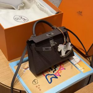 Hermes Kelly Mini 2 19CM Bag Handmade In Epsom Calfskin Leather Silver Hardware 4C Ecorce - Image 11