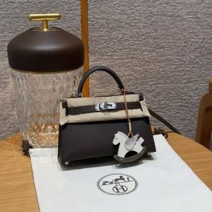 Hermes Kelly Mini 2 19CM Bag Handmade In Epsom Calfskin Leather Silver Hardware 4C Ecorce - Image 10