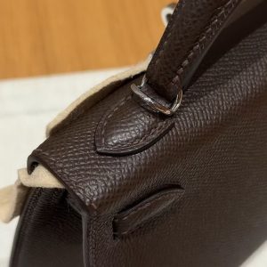 Hermes Kelly Mini 2 19CM Bag Handmade In Epsom Calfskin Leather Silver Hardware 4C Ecorce - Image 6