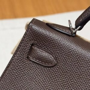 Hermes Kelly Mini 2 19CM Bag Handmade In Epsom Calfskin Leather Silver Hardware 4C Ecorce - Image 5