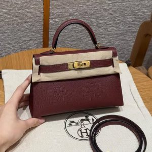 HermesKelly Mini 2 19CM Bag Handmade In Epsom Calfskin Leather Gold Hardware 55 Rouge H