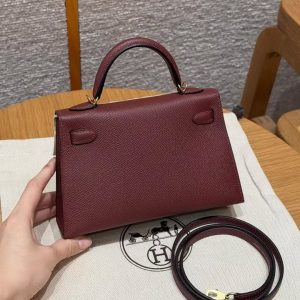 HermesKelly Mini 2 19CM Bag Handmade In Epsom Calfskin Leather Gold Hardware 55 Rouge H - Image 2