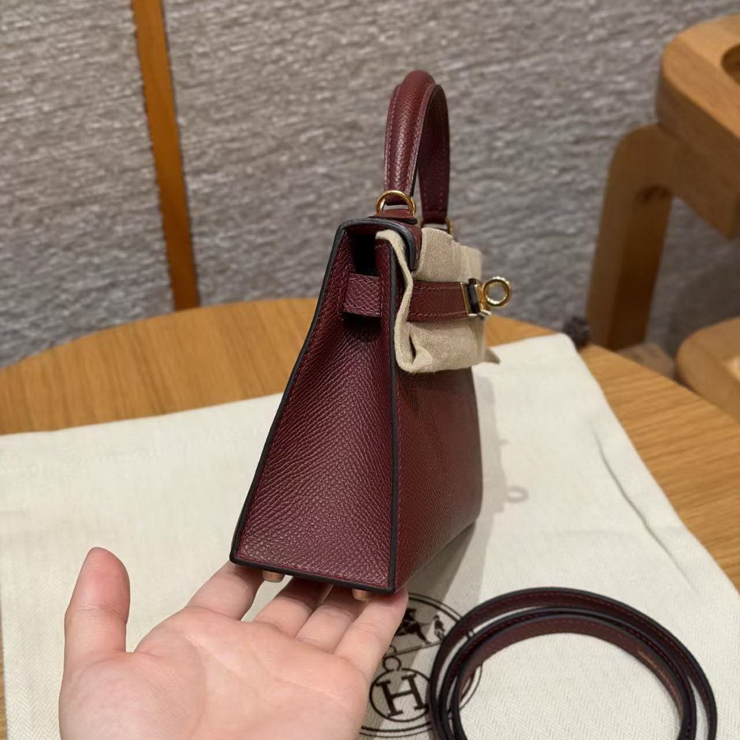 HermesKelly Mini 2 19CM Bag Handmade In Epsom Calfskin Leather Gold Hardware 55 Rouge H - Image 19