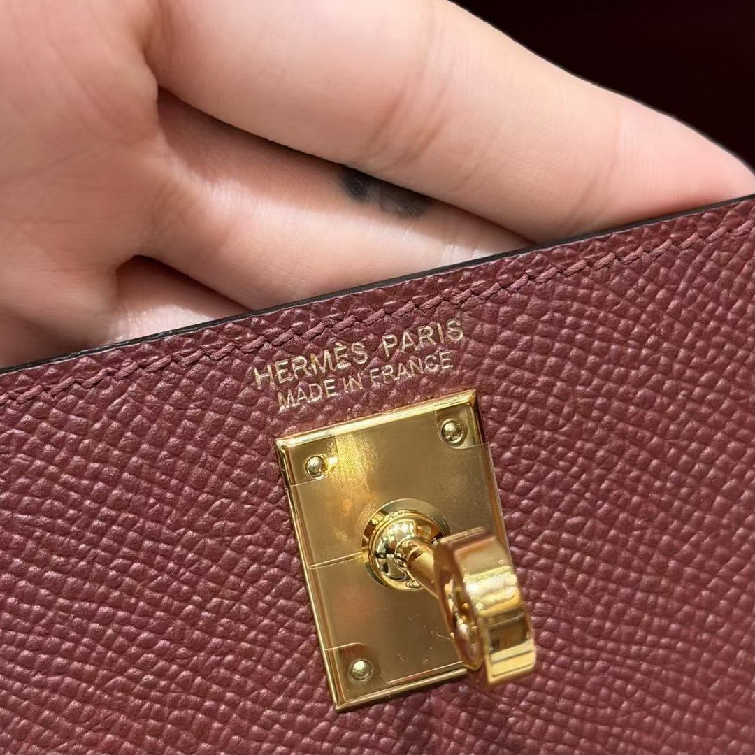 HermesKelly Mini 2 19CM Bag Handmade In Epsom Calfskin Leather Gold Hardware 55 Rouge H - Image 16