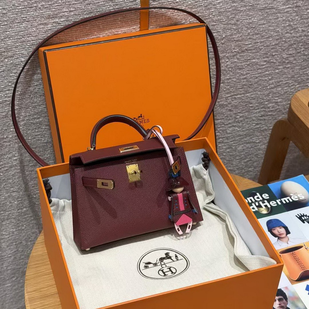 HermesKelly Mini 2 19CM Bag Handmade In Epsom Calfskin Leather Gold Hardware 55 Rouge H - Image 13