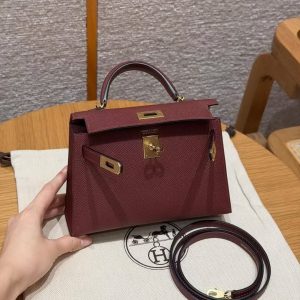 HermesKelly Mini 2 19CM Bag Handmade In Epsom Calfskin Leather Gold Hardware 55 Rouge H - Image 12