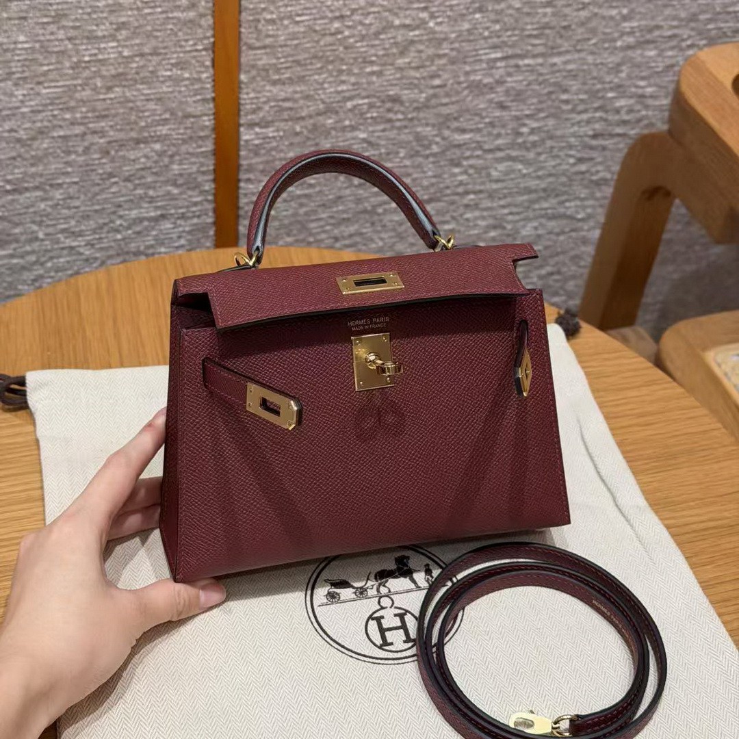 HermesKelly Mini 2 19CM Bag Handmade In Epsom Calfskin Leather Gold Hardware 55 Rouge H - Image 12