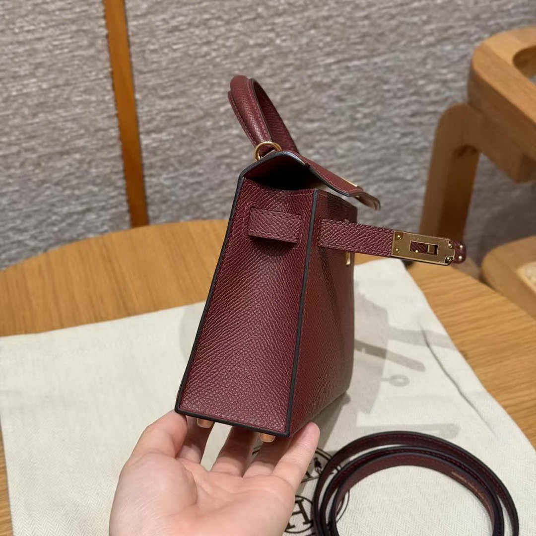 HermesKelly Mini 2 19CM Bag Handmade In Epsom Calfskin Leather Gold Hardware 55 Rouge H - Image 11