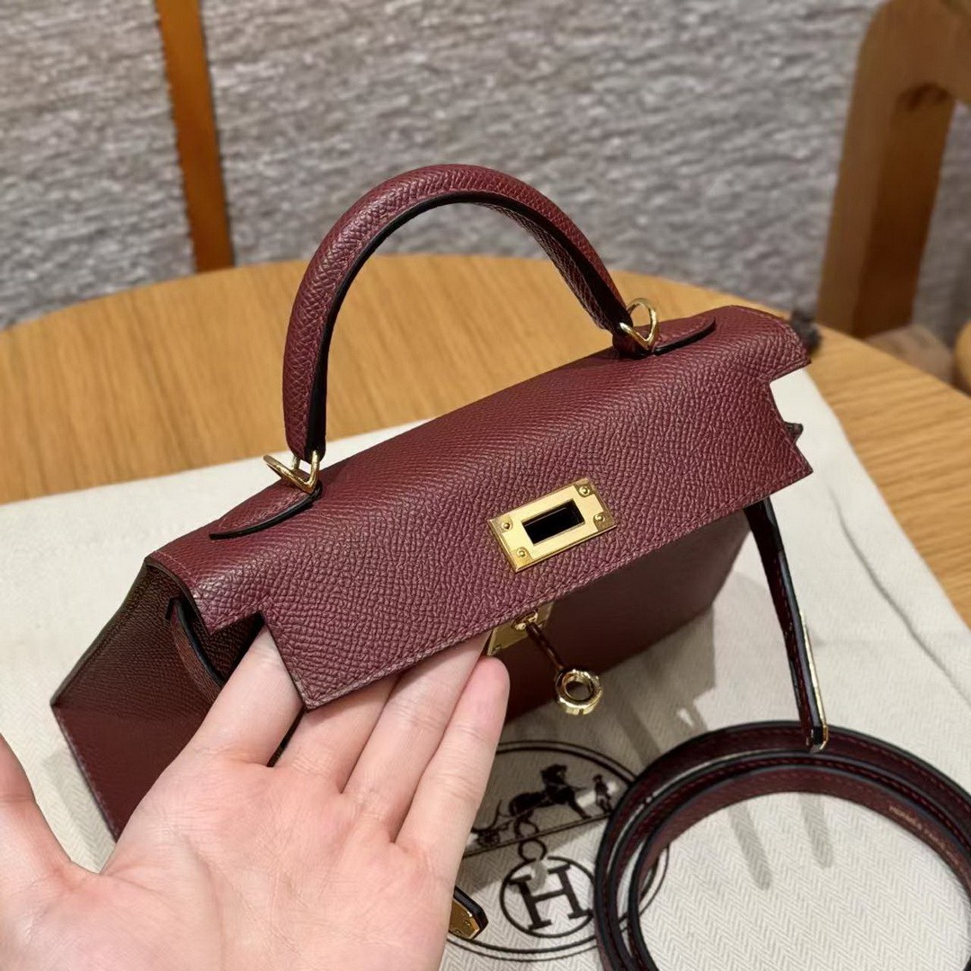 HermesKelly Mini 2 19CM Bag Handmade In Epsom Calfskin Leather Gold Hardware 55 Rouge H - Image 10