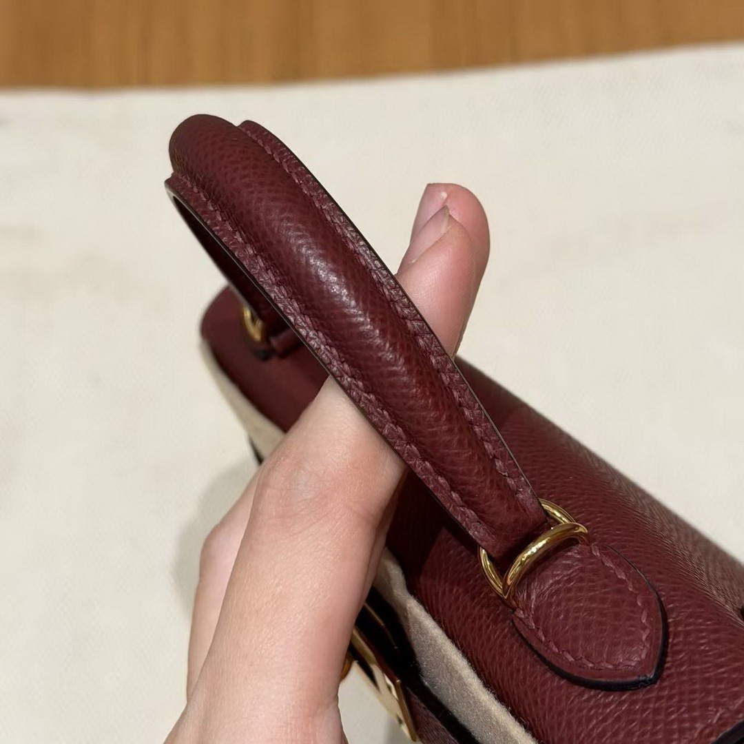 HermesKelly Mini 2 19CM Bag Handmade In Epsom Calfskin Leather Gold Hardware 55 Rouge H - Image 8
