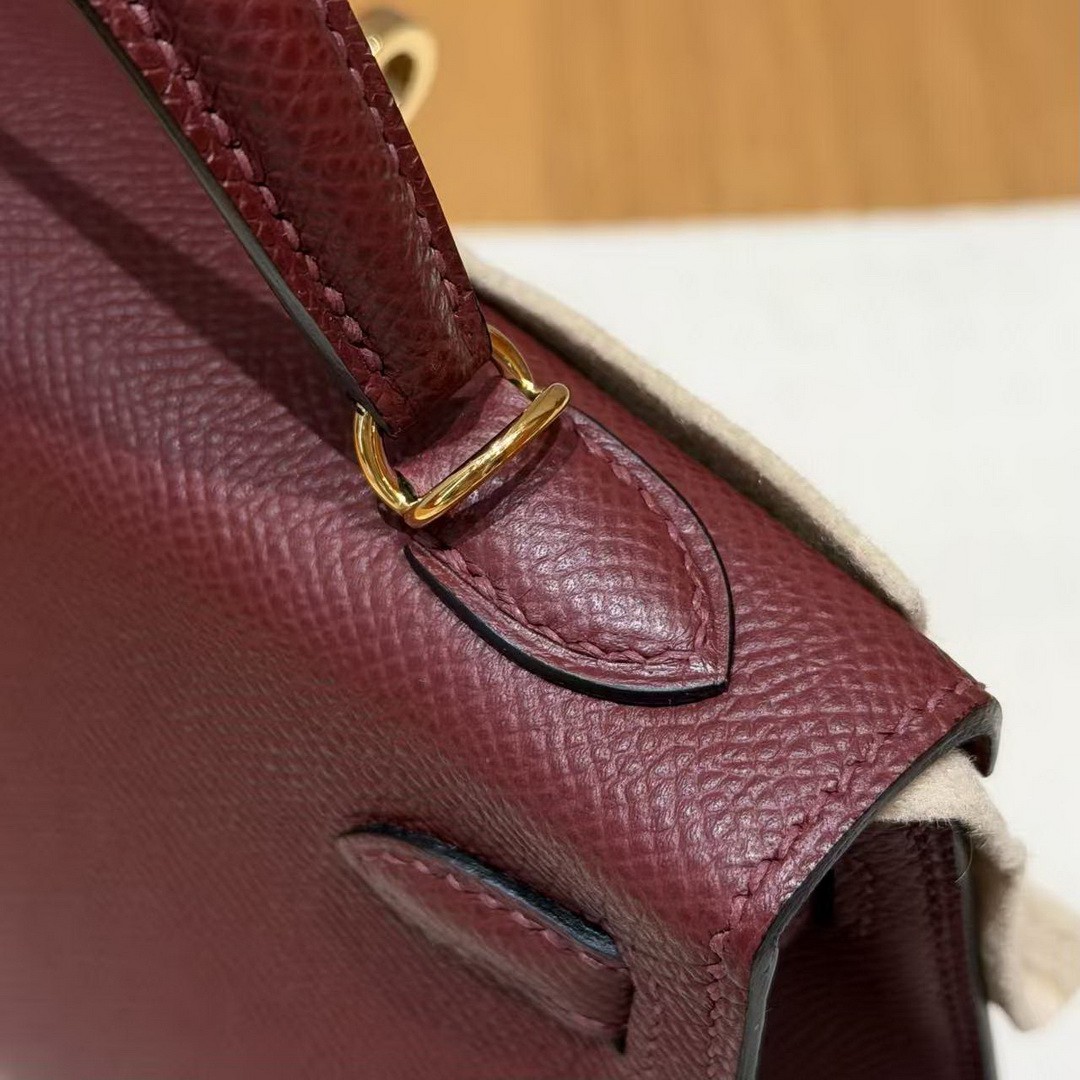 HermesKelly Mini 2 19CM Bag Handmade In Epsom Calfskin Leather Gold Hardware 55 Rouge H - Image 7