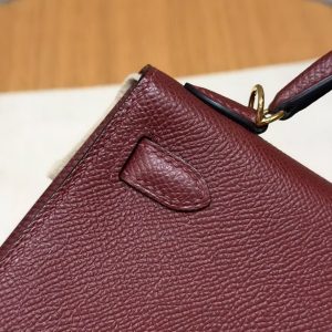 HermesKelly Mini 2 19CM Bag Handmade In Epsom Calfskin Leather Gold Hardware 55 Rouge H - Image 6