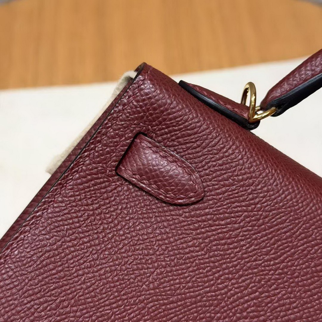 HermesKelly Mini 2 19CM Bag Handmade In Epsom Calfskin Leather Gold Hardware 55 Rouge H - Image 6