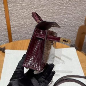 Hermes Kelly Mini 2 19CM Bag Handmade In Alligator Leather from Mississippi Gold Hardware 57 Bordeaux - Image 13