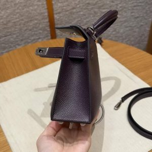 Hermes Kelly Mini 2 19CM Bag Handmade In Epsom Calfskin Leather Silver Hardware 59 Raisin - Image 19