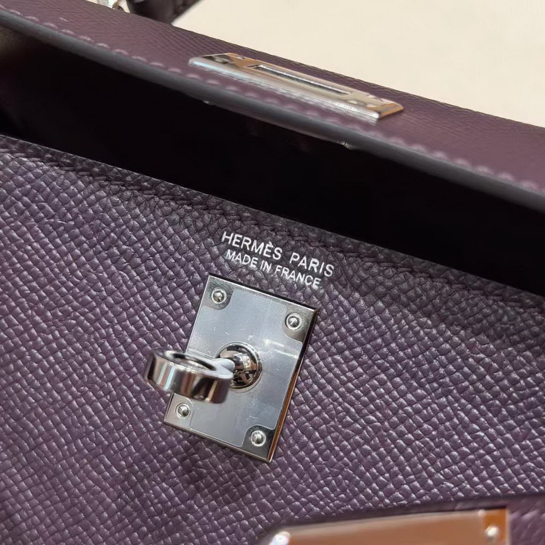 Hermes Kelly Mini 2 19CM Bag Handmade In Epsom Calfskin Leather Silver Hardware 59 Raisin - Image 16