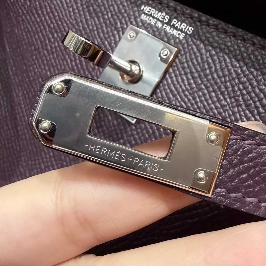 Hermes Kelly Mini 2 19CM Bag Handmade In Epsom Calfskin Leather Silver Hardware 59 Raisin - Image 15