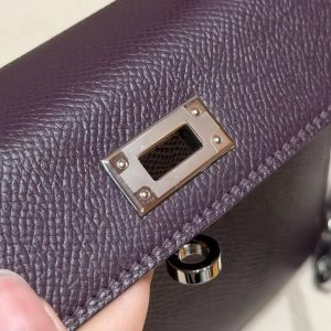 Hermes Kelly Mini 2 19CM Bag Handmade In Epsom Calfskin Leather Silver Hardware 59 Raisin - Image 10