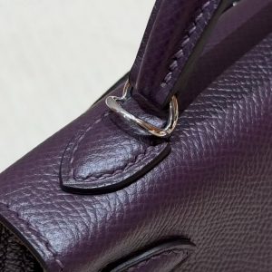 Hermes Kelly Mini 2 19CM Bag Handmade In Epsom Calfskin Leather Silver Hardware 59 Raisin - Image 9