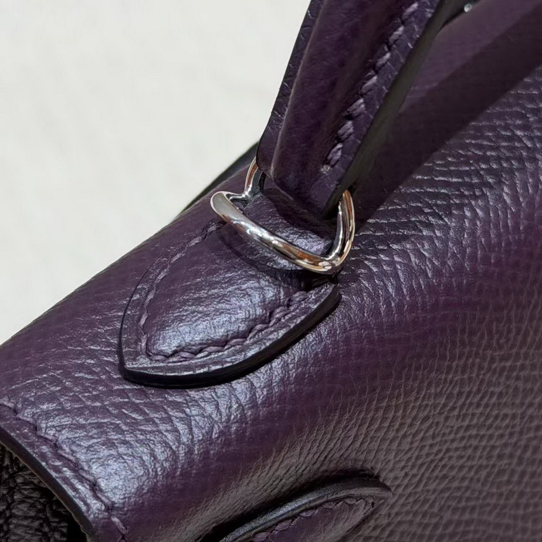 Hermes Kelly Mini 2 19CM Bag Handmade In Epsom Calfskin Leather Silver Hardware 59 Raisin - Image 9