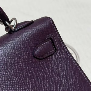 Hermes Kelly Mini 2 19CM Bag Handmade In Epsom Calfskin Leather Silver Hardware 59 Raisin - Image 7