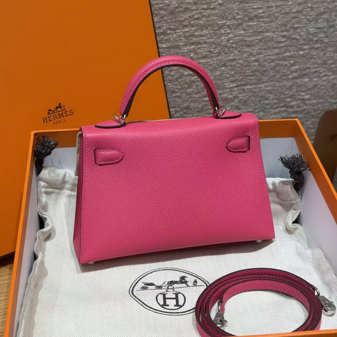 Hermes Kelly Mini 2 19CM Bag Handmade In Epsom Calfskin Leather Silver Hardware 5J Fuchia - Image 2