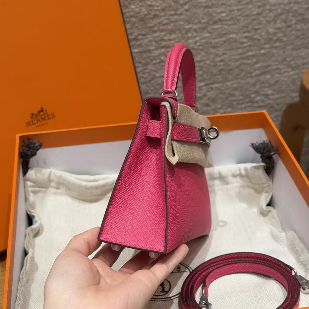 Hermes Kelly Mini 2 19CM Bag Handmade In Epsom Calfskin Leather Silver Hardware 5J Fuchia - Image 19