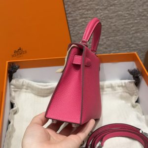 Hermes Kelly Mini 2 19CM Bag Handmade In Epsom Calfskin Leather Silver Hardware 5J Fuchia - Image 18