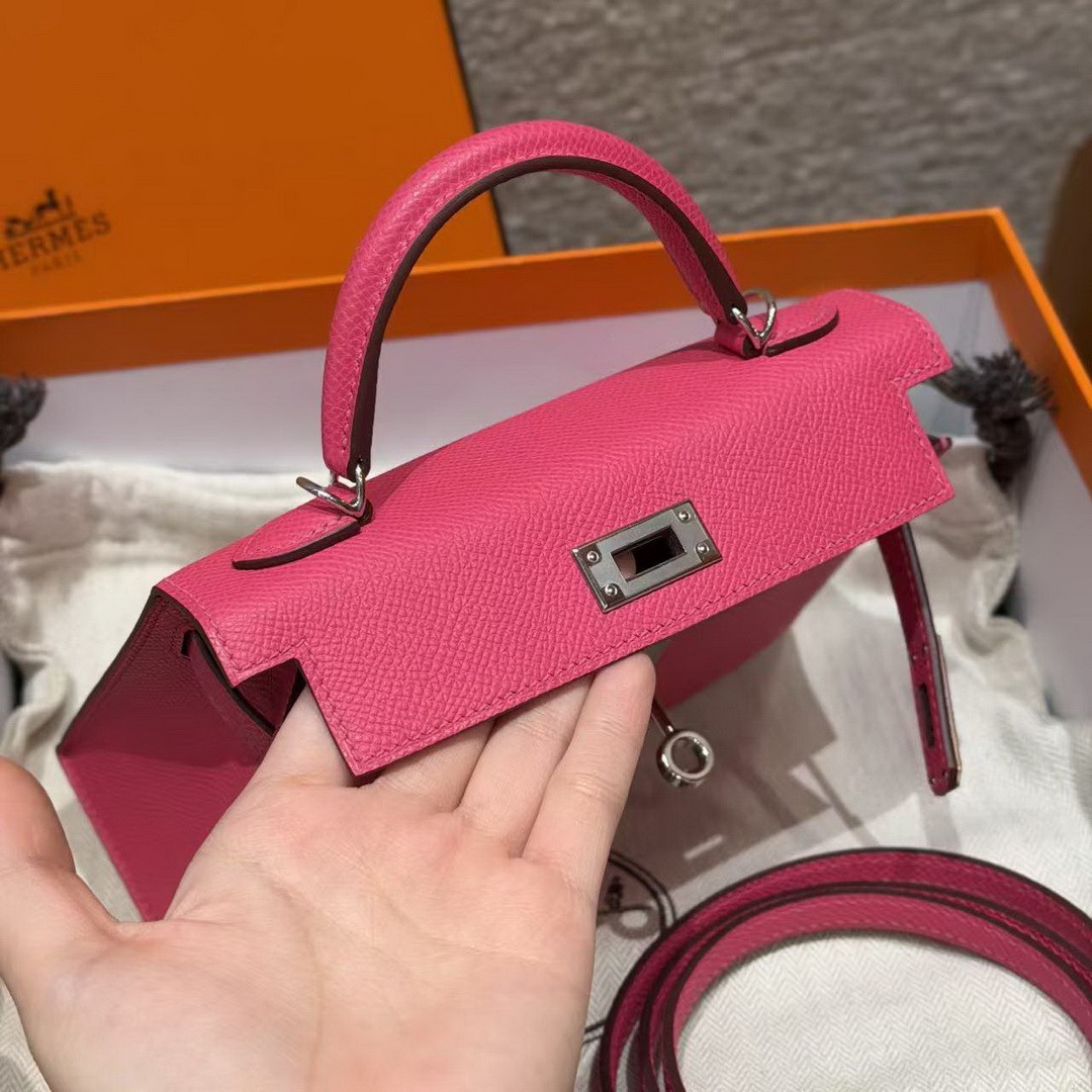 Hermes Kelly Mini 2 19CM Bag Handmade In Epsom Calfskin Leather Silver Hardware 5J Fuchia - Image 16