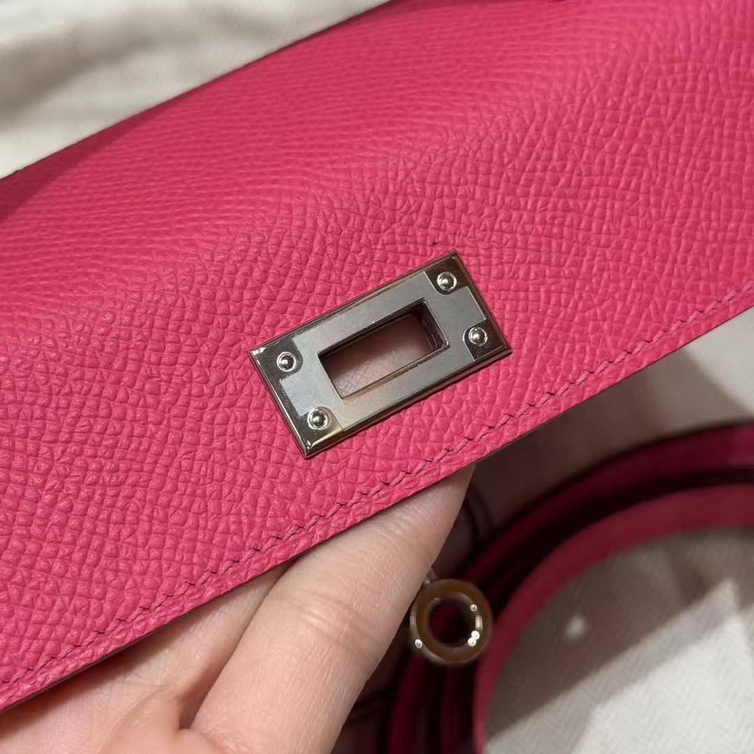 Hermes Kelly Mini 2 19CM Bag Handmade In Epsom Calfskin Leather Silver Hardware 5J Fuchia - Image 15