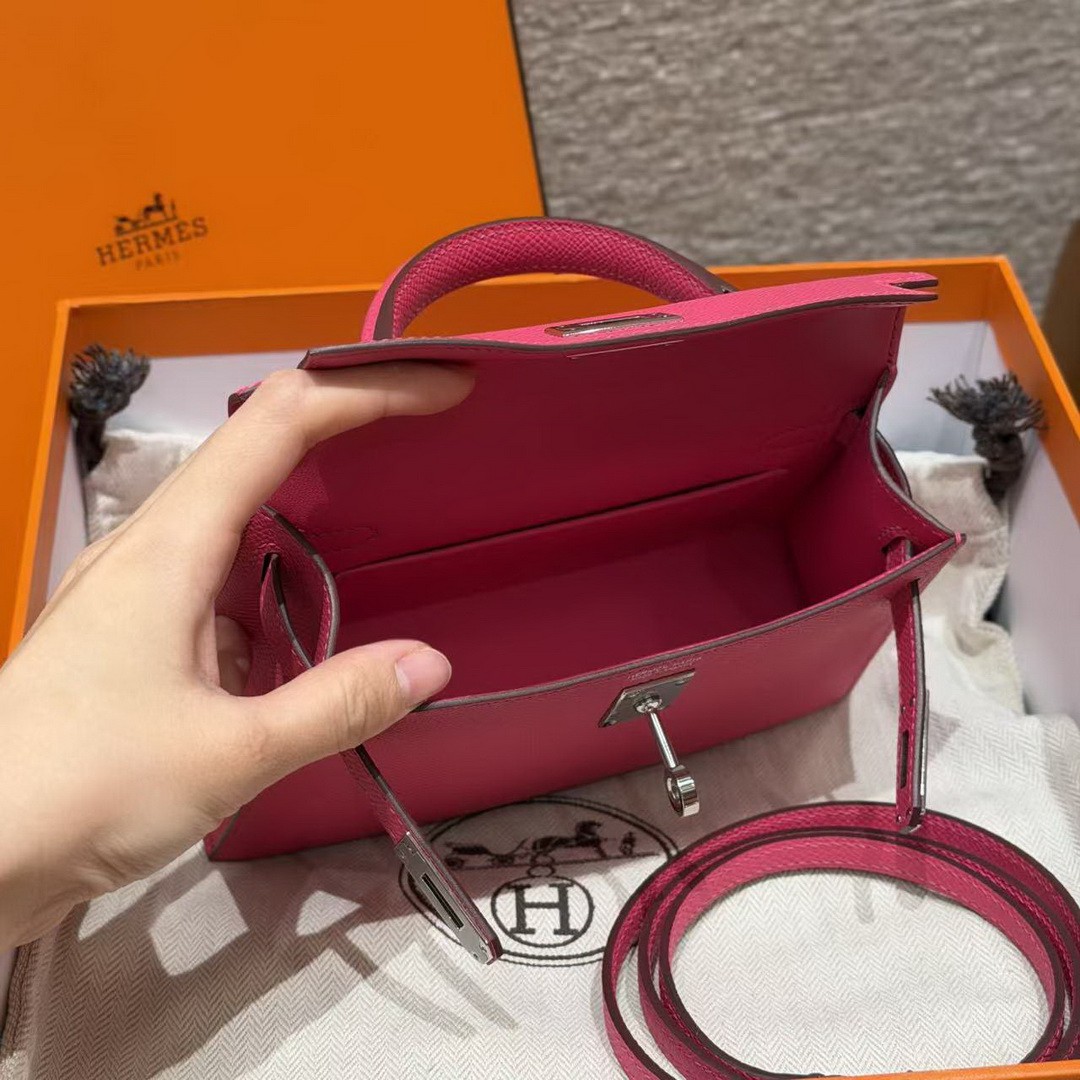 Hermes Kelly Mini 2 19CM Bag Handmade In Epsom Calfskin Leather Silver Hardware 5J Fuchia - Image 14