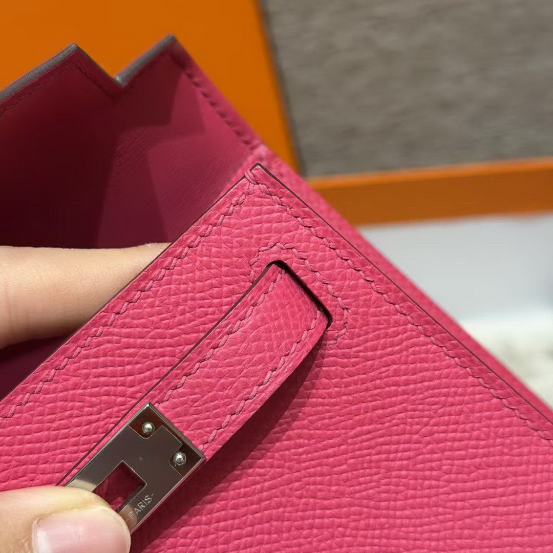 Hermes Kelly Mini 2 19CM Bag Handmade In Epsom Calfskin Leather Silver Hardware 5J Fuchia - Image 13