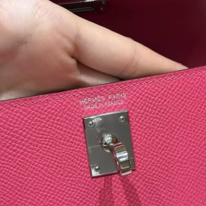 Hermes Kelly Mini 2 19CM Bag Handmade In Epsom Calfskin Leather Silver Hardware 5J Fuchia - Image 12