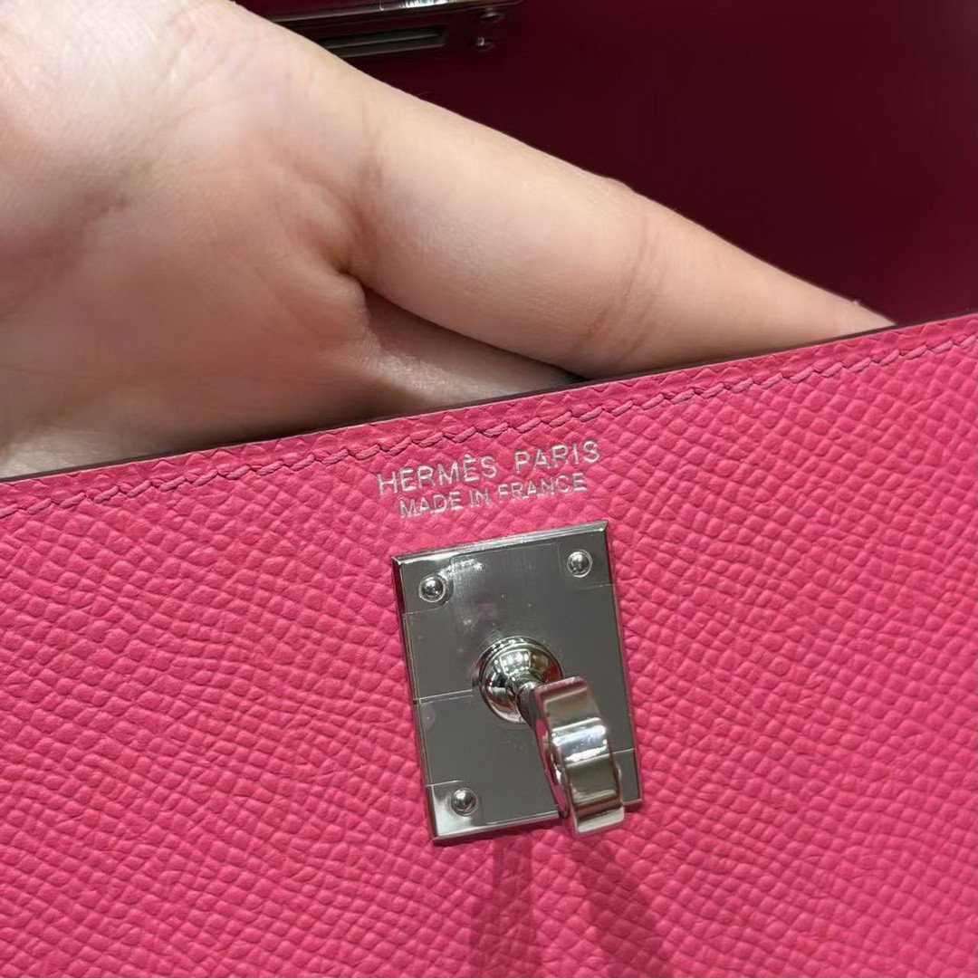 Hermes Kelly Mini 2 19CM Bag Handmade In Epsom Calfskin Leather Silver Hardware 5J Fuchia - Image 12