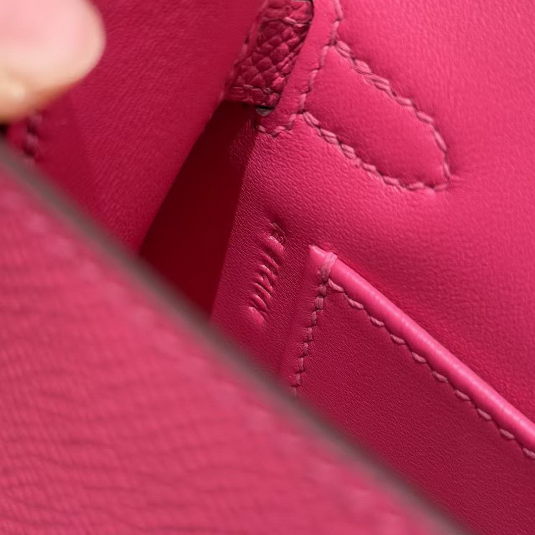 Hermes Kelly Mini 2 19CM Bag Handmade In Epsom Calfskin Leather Silver Hardware 5J Fuchia - Image 11