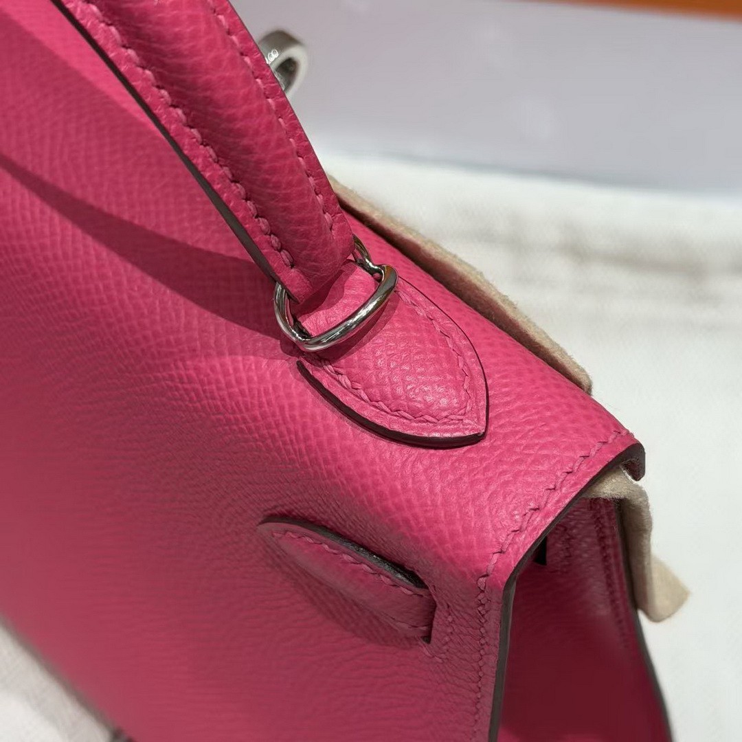 Hermes Kelly Mini 2 19CM Bag Handmade In Epsom Calfskin Leather Silver Hardware 5J Fuchia - Image 7