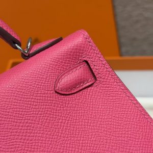 Hermes Kelly Mini 2 19CM Bag Handmade In Epsom Calfskin Leather Silver Hardware 5J Fuchia - Image 6