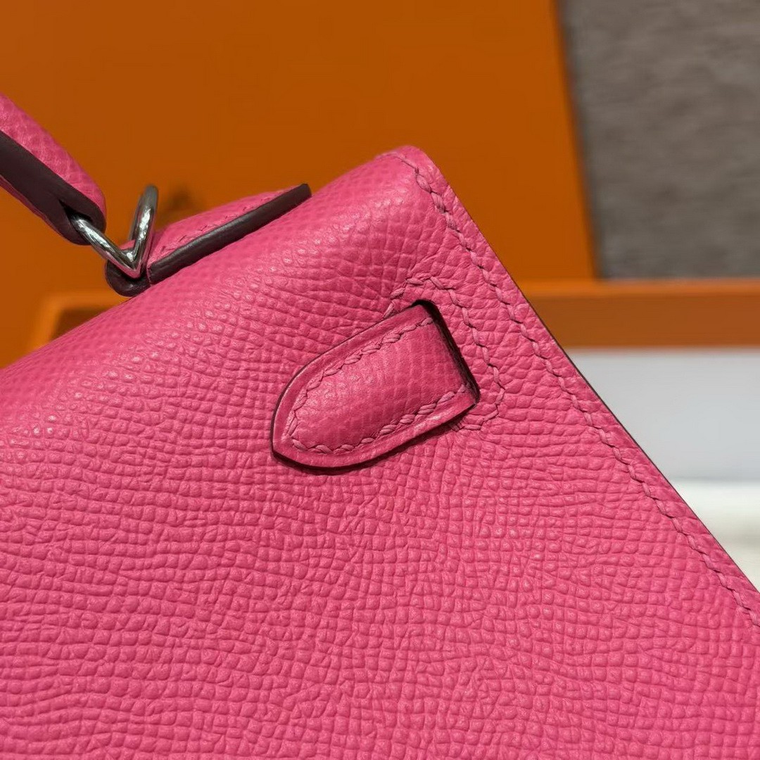 Hermes Kelly Mini 2 19CM Bag Handmade In Epsom Calfskin Leather Silver Hardware 5J Fuchia - Image 6