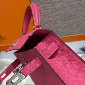 Hermes Kelly Mini 2 19CM Bag Handmade In Epsom Calfskin Leather Silver Hardware 5J Fuchia - Image 5