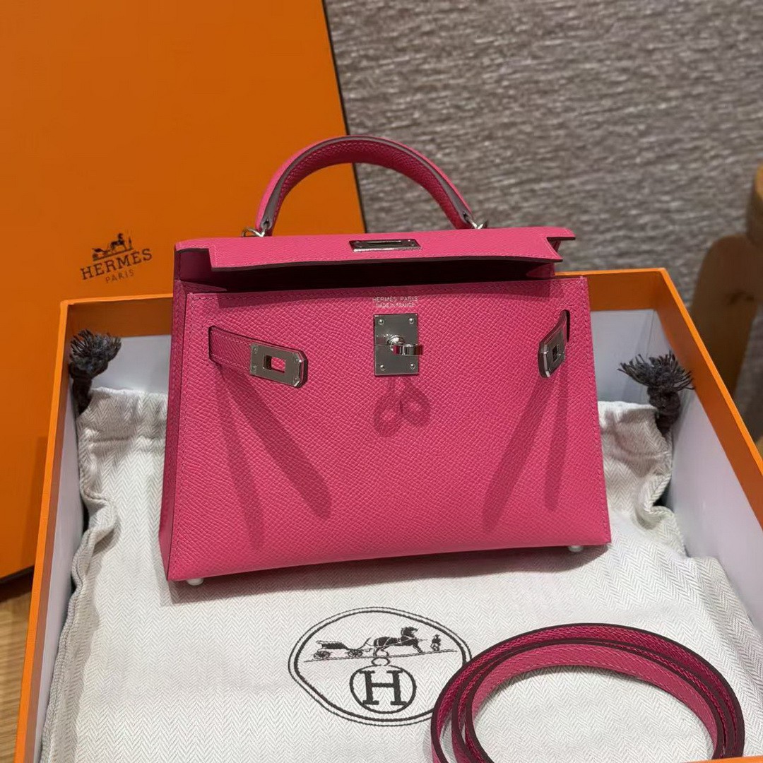 Hermes Kelly Mini 2 19CM Bag Handmade In Epsom Calfskin Leather Silver Hardware 5J Fuchia - Image 4