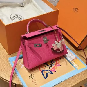 Hermes Kelly Mini 2 19CM Bag Handmade In Epsom Calfskin Leather Silver Hardware 5J Fuchia - Image 3