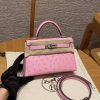 Hermes Kelly Mini 2 19CM Bag Handmade In KK Ostrich Leather from South Africa Silver Hardware 5P Pink