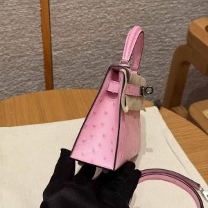 Hermes Kelly Mini 2 19CM Bag Handmade In KK Ostrich Leather from South Africa Silver Hardware 5P Pink - Image 2
