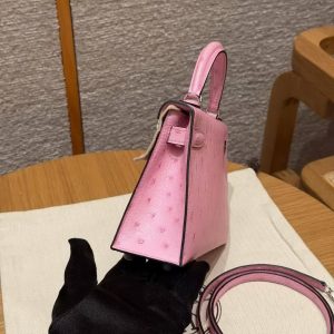 Hermes Kelly Mini 2 19CM Bag Handmade In KK Ostrich Leather from South Africa Silver Hardware 5P Pink - Image 24