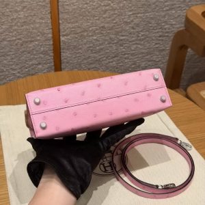 Hermes Kelly Mini 2 19CM Bag Handmade In KK Ostrich Leather from South Africa Silver Hardware 5P Pink - Image 23
